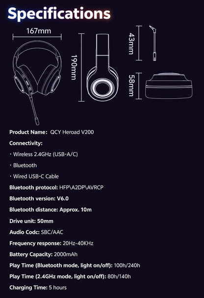 Słuchawki Bluetooth QCY Heroad V200 - 50mm Driver