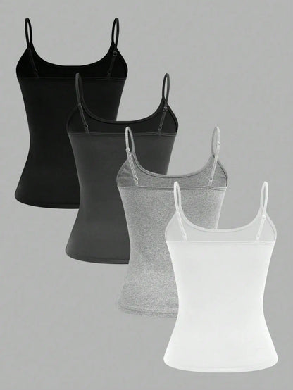 Top Damski na Ramiączkach Jednolity – Zestaw 4 Sztuk Camisole na Lato