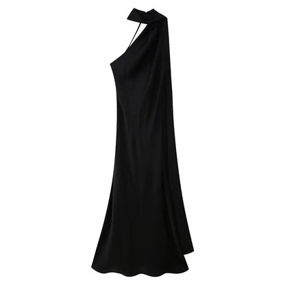 Satynowa Sukienka Halter Maxi z Odkrytymi Plecami – Wesele Studniówka Lato