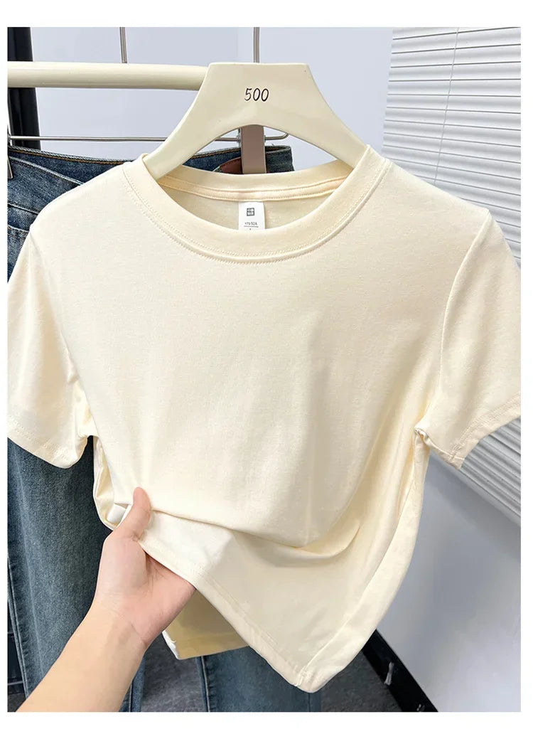 2026 Summer New High Quality Casual T Shirt Sexy Short Sleeved Sleeves Fashion Trend Solid Women Clothing Y2k Tops