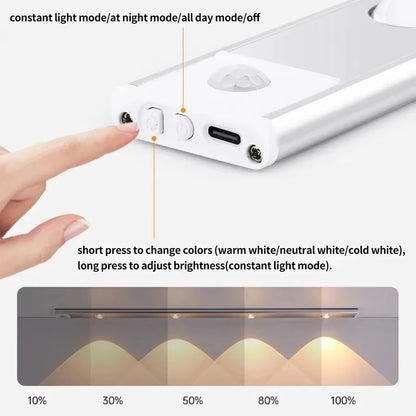 Lampka LED pod szafkę z czujnikiem ruchu – ładowanie USB-C, 3 barwy, przyciemnianie, 20/30/40/50 cm