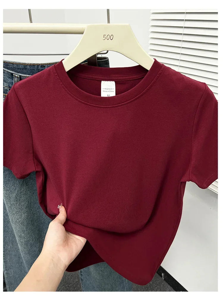 2026 Summer New High Quality Casual T Shirt Sexy Short Sleeved Sleeves Fashion Trend Solid Women Clothing Y2k Tops