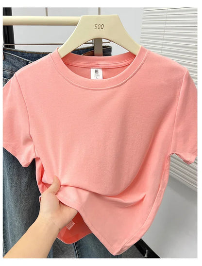 2026 Summer New High Quality Casual T Shirt Sexy Short Sleeved Sleeves Fashion Trend Solid Women Clothing Y2k Tops