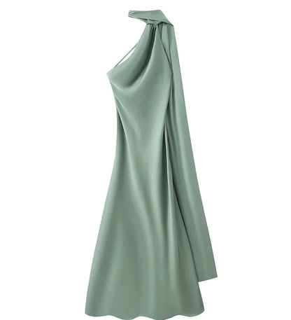 Satynowa Sukienka Halter Maxi z Odkrytymi Plecami – Wesele Studniówka Lato