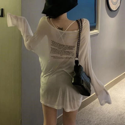 Loose T-shirts for Women Letter Pattern Simple Design Korean Style Summer Clothing Thin All-match Young Students Tops New Trendy