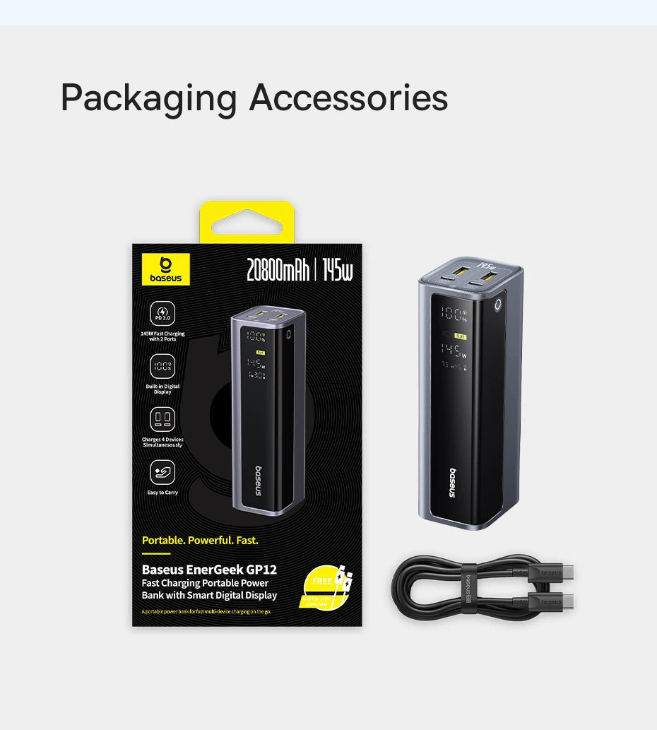 Baseus 145W Power Bank 20800mAh USB-C Szybkie Ładowanie