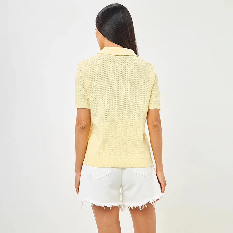 Tornova Short Sleeve Knitted T shirt Woman Summer Casual Loose Lapel Solid Ins Hot Tops Pullover Female Sweater T shirt Outwear