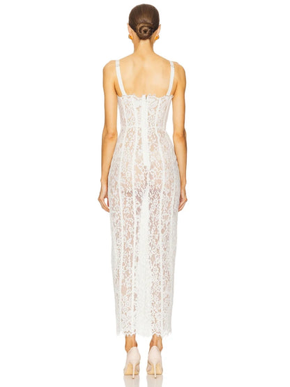 Czarna Koronkowa Sukienka Maxi Bodycon V-neck – Wieczorowa na Imprezę i Randkę