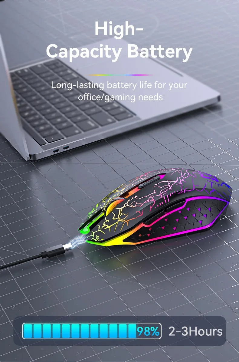 Mysz Bezprzewodowa Gaming Dual-Mode Bluetooth 5.2 + 2.4G RGB 6 Przycisków DPI 800/1200/1600 USB-C