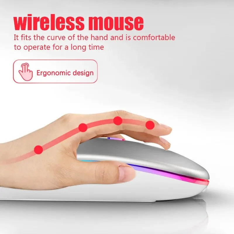 Mysz bezprzewodowa Bluetooth RGB podświetlenie LED ergonomiczna do laptopa PC 3600 DPI ładowana USB