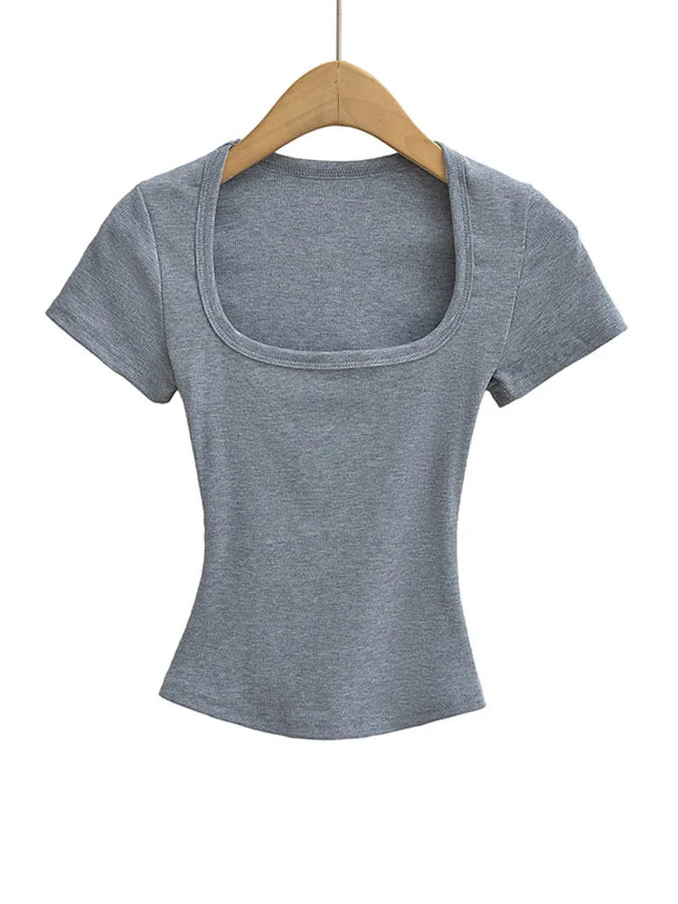 Damska bluzka crop top slim fit kwadratowy dekolt lato