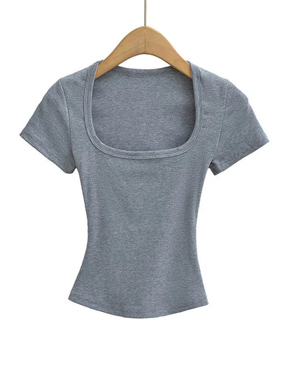 Damska bluzka crop top slim fit kwadratowy dekolt lato